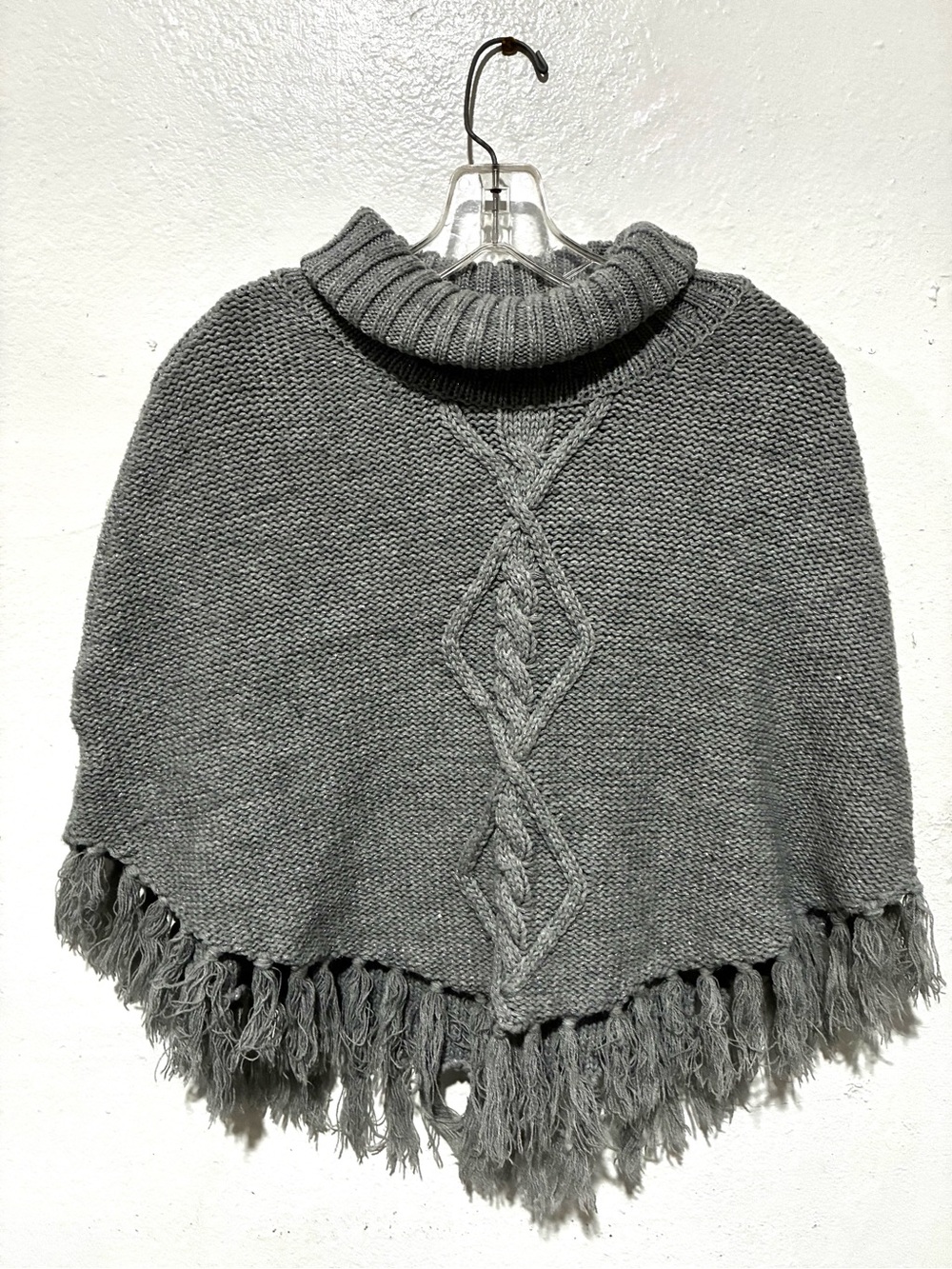 H&M Gray Cable-Knit Fringe Poncho